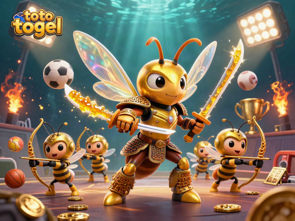 Engage in exciting toto togel betting with a vibrant scene of dynamic sports elements and captivating characters.