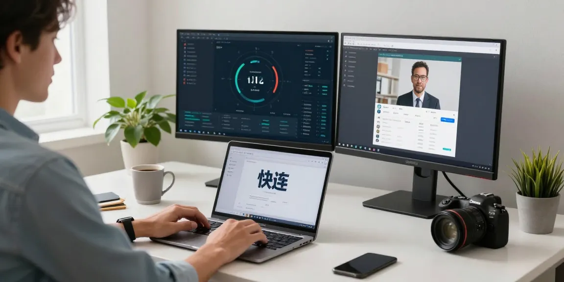 快连 network acceleration interface on a modern home office laptop.