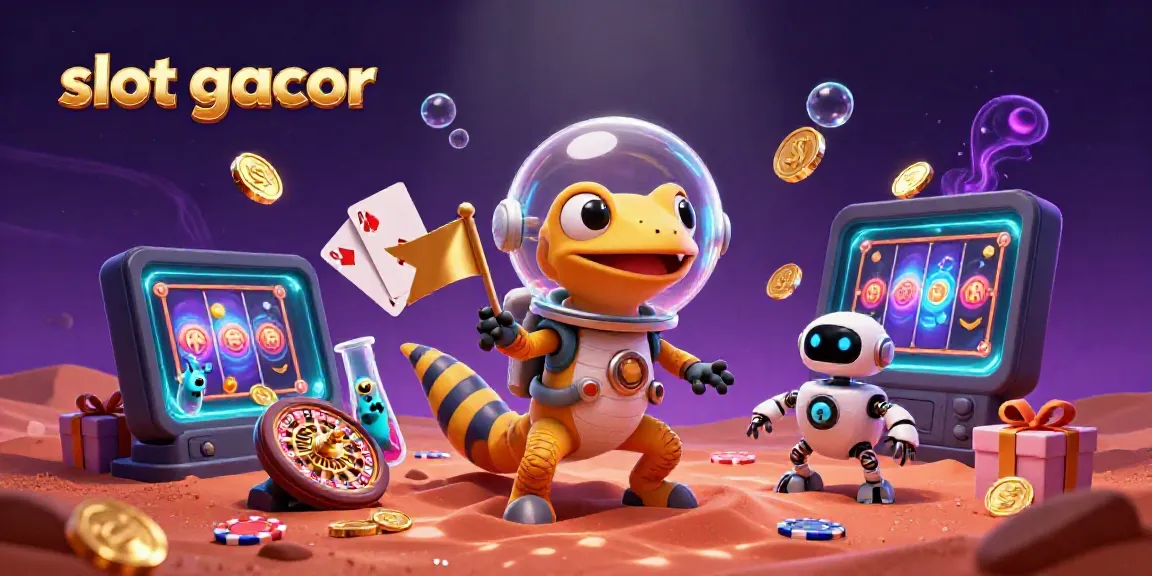 Experience the excitement of slot gacor with a colorful, dynamic 3D casino scene featuring alien characters and vibrant game elements.