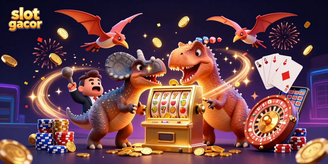 Catch slot gacor wins with a pachycephalosaurus hitting a jackpot slot, coins flying everywhere!