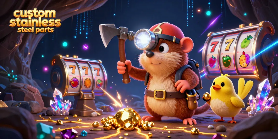 Spin custom stainless steel parts to win jackpots while the treasure hunter explores the depths.