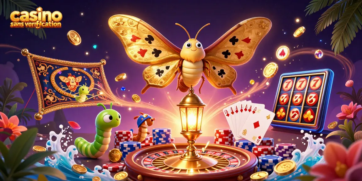 Jeu vibrant et captivant dans un casino sans vérification avec des pièces d'or et des cartes à jouer.