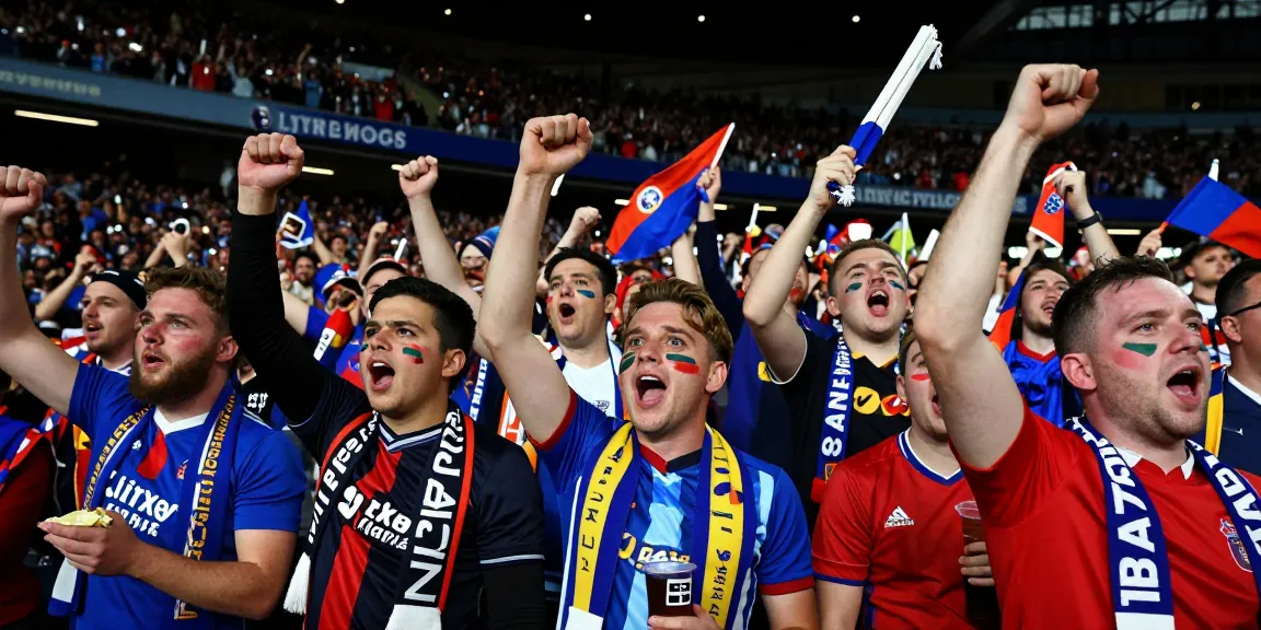 Fans cheering at a Premier League match showcasing bk8th excitement and community spirit.