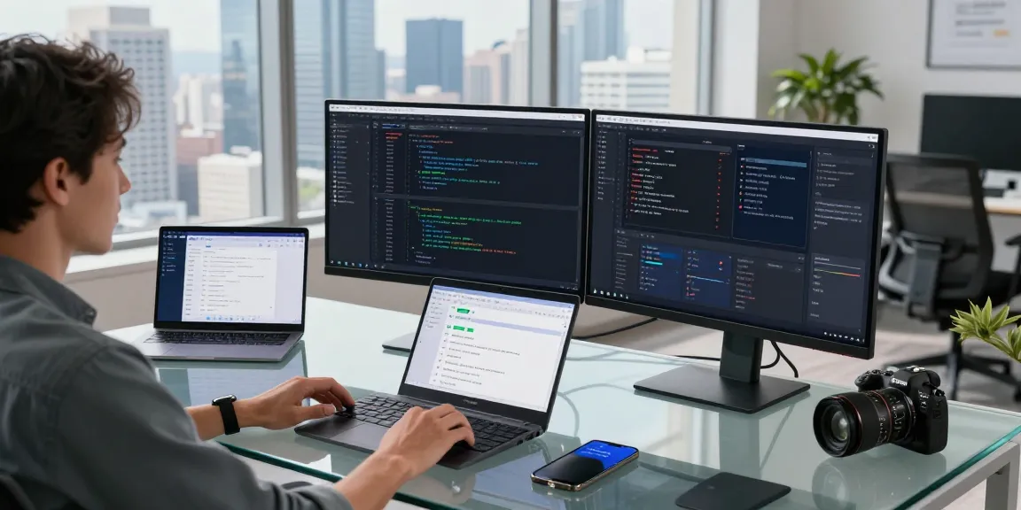 Explore the modern digital workspace at raja328.com with a developer coding in a sleek office environment, showcasing tech innovation.