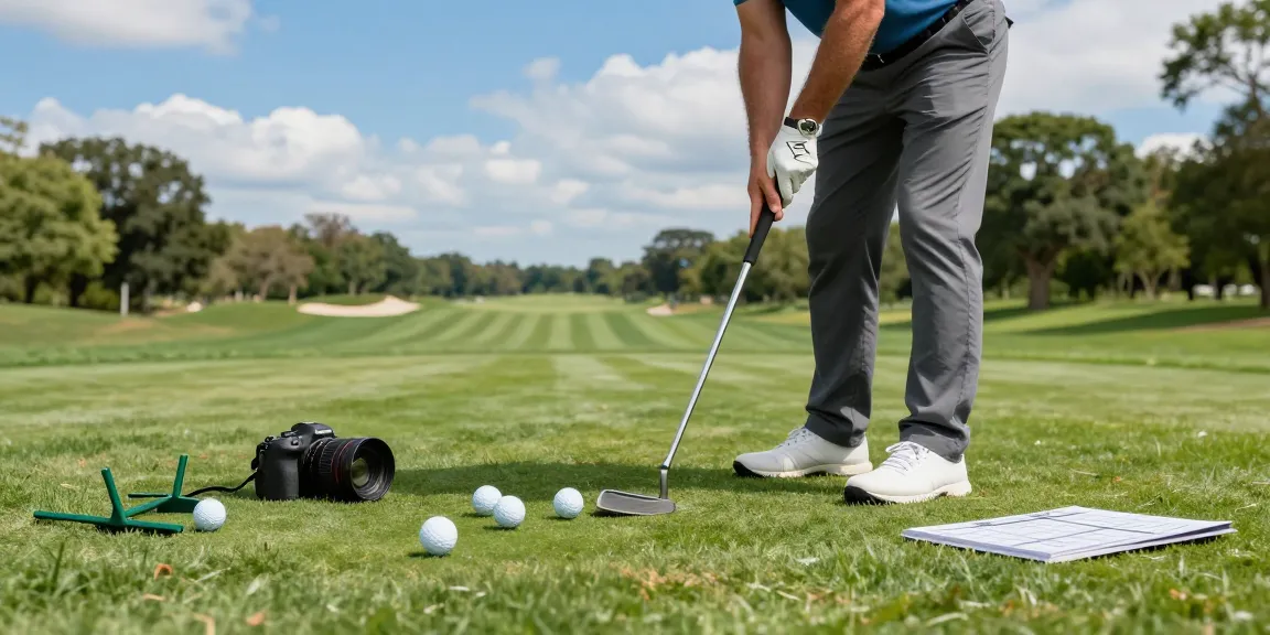 Ulasan putter NAGA2000 di https://puttperfection.com/putter-reviews oleh pegolf yang berlatih di lapangan hijau yang cerah.